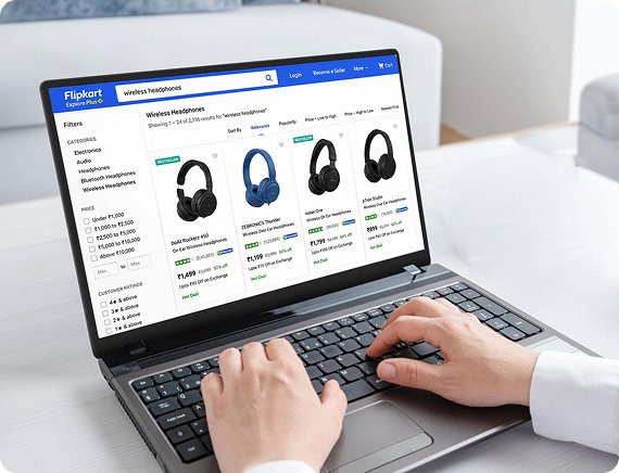Laptop displaying Flipkart product listings for SEO optimization