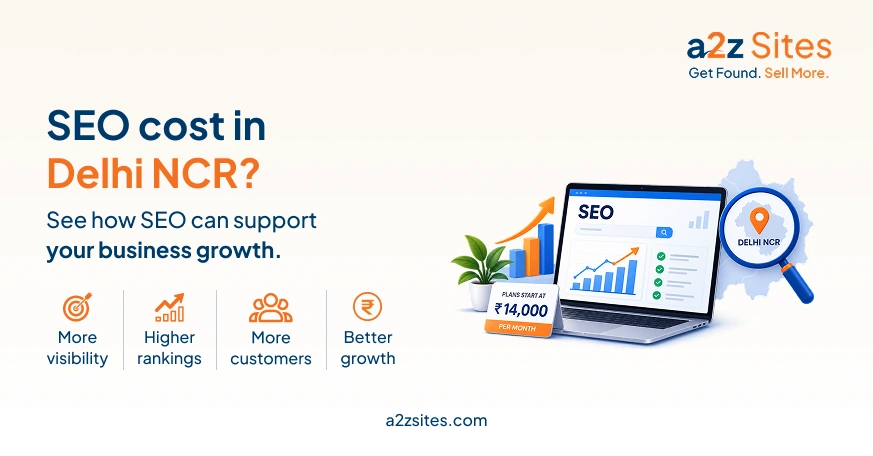 SEO cost in Delhi NCR showing monthly SEO plans starting at ₹14,000 for local businesses.