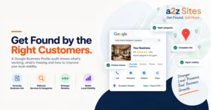 Google Business Profile audit showing business information, relevant services, reviews, and local visibility factors.