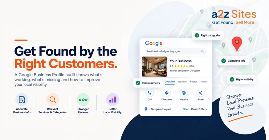 Google Business Profile audit showing business information, relevant services, reviews, and local visibility factors.