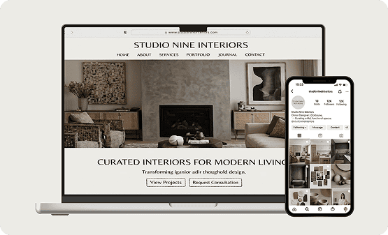 Instagram and website comparison showing how social media attracts attention while a website builds trust and supports enquiries.