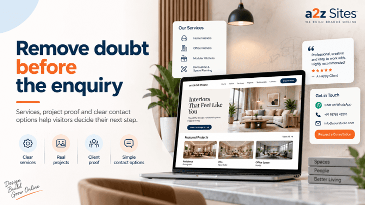 Interior design website with project proof and enquiry options