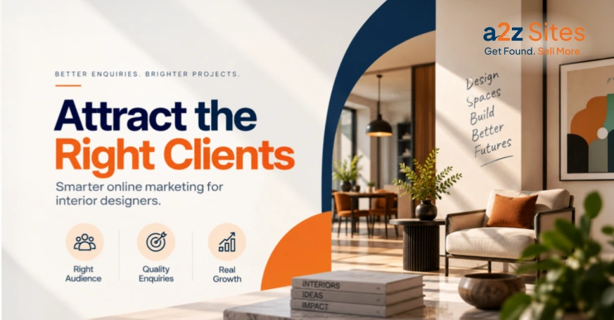 Graphic showing how interior designer marketing can help attract the right clients and generate quality project enquiries.