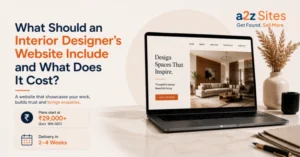 Interior designer website with portfolio, services, enquiry options, and pricing plans.