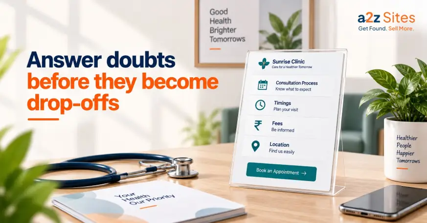 Clinic website showing information patients need before contacting a clinic online