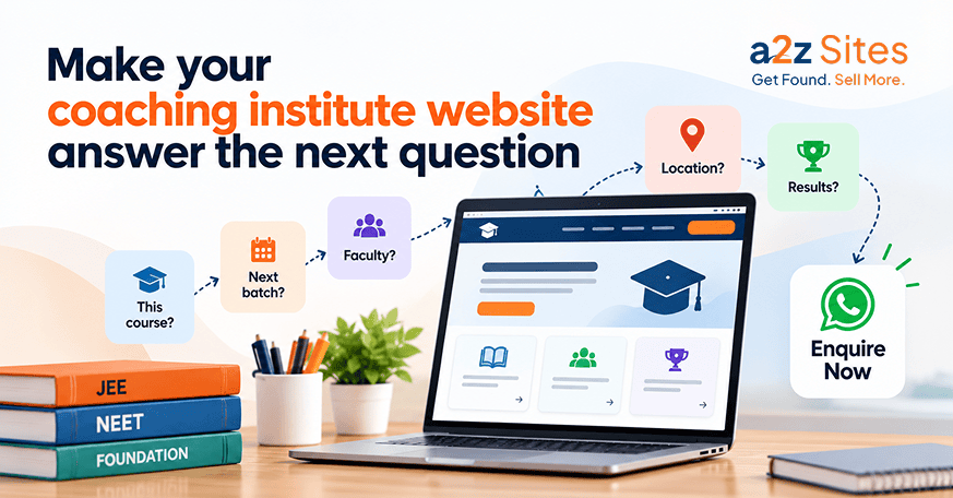 Coaching institute website showing course information and enquiry journey
