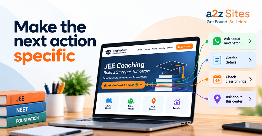 Coaching website CTA guiding an online enquiry toward a specific admission question