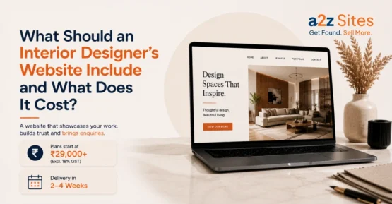 Interior designer website with portfolio, services, enquiry options, and pricing plans.