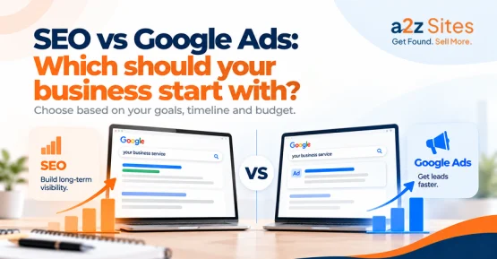 SEO vs Google Ads comparison showing long-term organic visibility and faster paid search traffic.